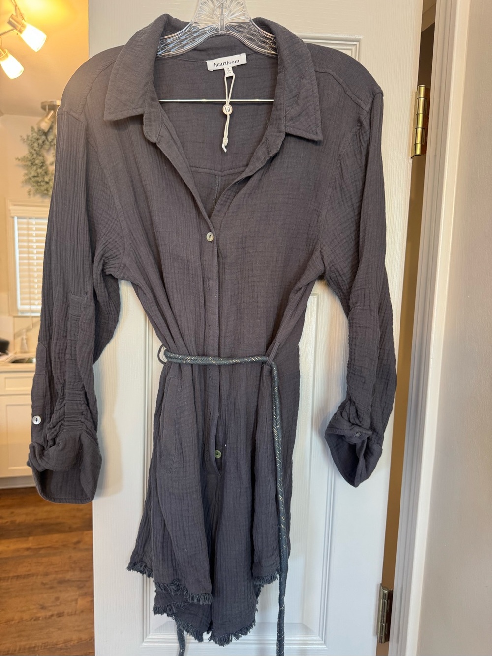 Heartloom Charcoal Gray Button-Front Long Sleeve Shirt Dress